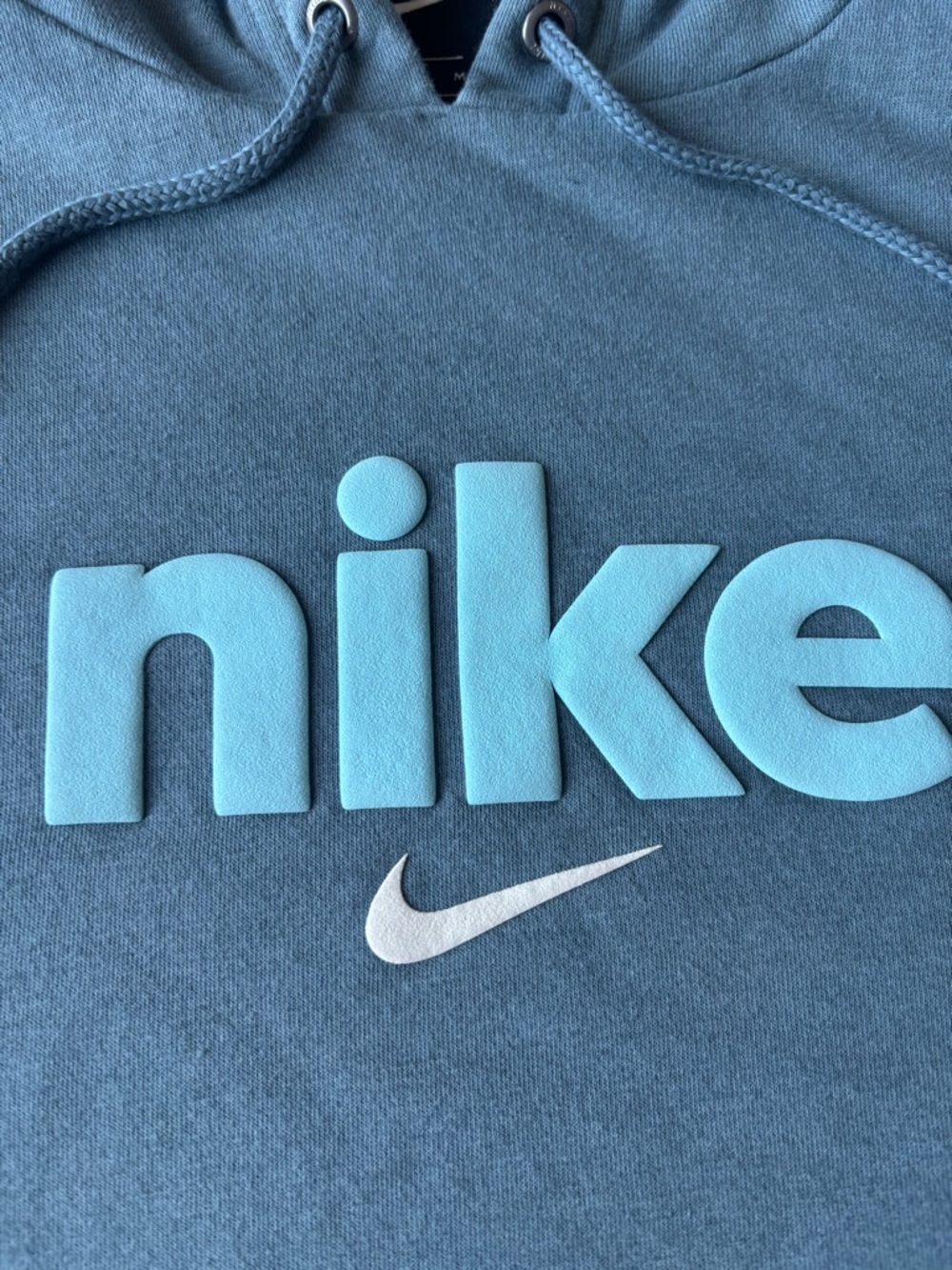 Nike Oversized Cropped Hoodie Blue Baggy Fit Spellout Logo Sweatshirt M - Picture 3 of 5